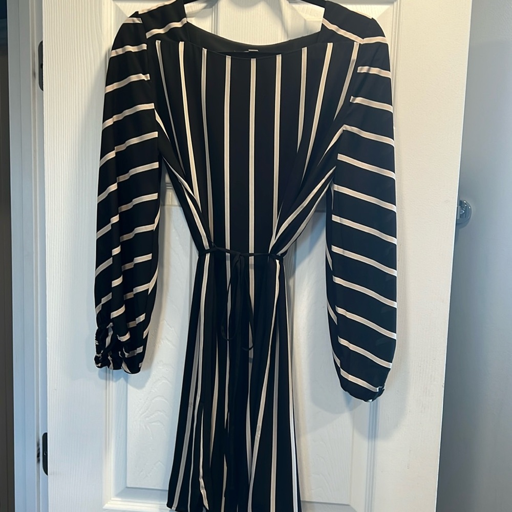 Loft brand black and cream striped dress